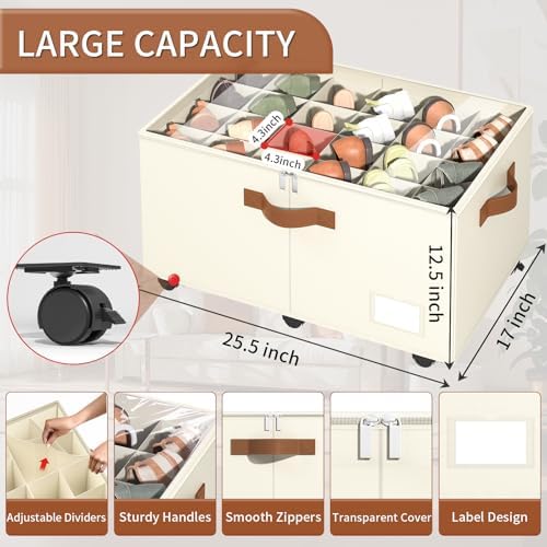 Foyego Shoe Organizer for Closet, Shoe Storage with Wheels, Beige - Image 2