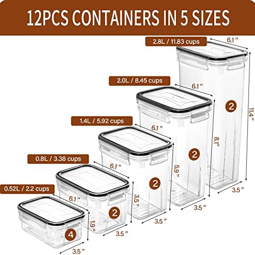 PRAKI Airtight Food Storage Containers with Lids, 12PCS Plastic Kitchen Storage Containers for Pantry Organizers and Storage - Cereal, Rice, Flour and Sugar Containers with Labels & Marker - Image 2