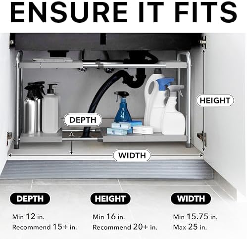Simple Houseware Under Sink 2-Tier Heavy Duty Expandable Organizer, Silver - Image 3