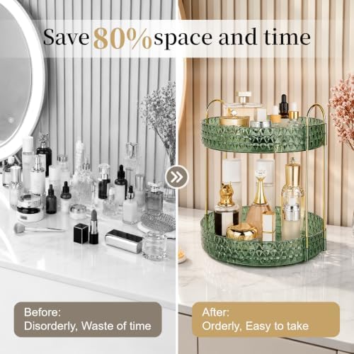 Large Capacity Rotating Makeup Organizer Perfume Stand Holder, 2 Tier Green - Image 5