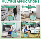 Folding Utility Cart with Lid, Portable Rolling Crate Handcart Collapsible Shopping Trolley, Durable Plastic Foldable Tool Basket with 4 Rotate Wheels for Grocery, Office, Luggage, School - Cyan - Image 6