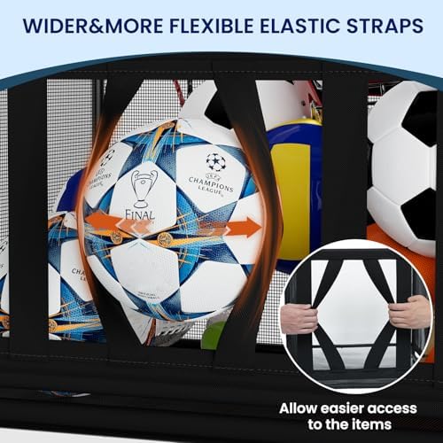 Ball Storage Bin Large with Wheels, Outdoor Ball Storage for Garage, Sports Equipment Organizer Storing Volleyball, Basketball, Toys, Soccer and Baseball - Image 3