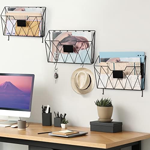 YBING Wall File Organizer, Hanging File Holder & Basket Set of 3, Black - Image 2