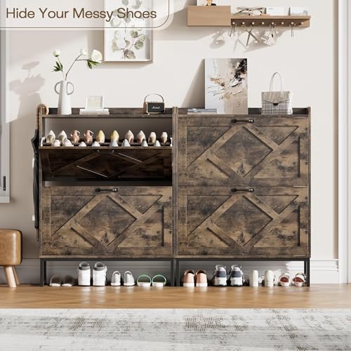 Nicetree Shoe Cabinet with 2 Flip Drawers, Entryway Organizer, Chestnut - Image 5