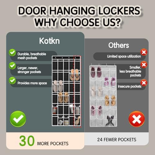 Over the Door Shoe Organizer with 30 Breathable Mesh Pockets (2PC-Black) - Image 4