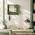 Pine Wood Mail Organizer Wall Mount with 7 Key Hooks for Room Decor, Green - Image 5