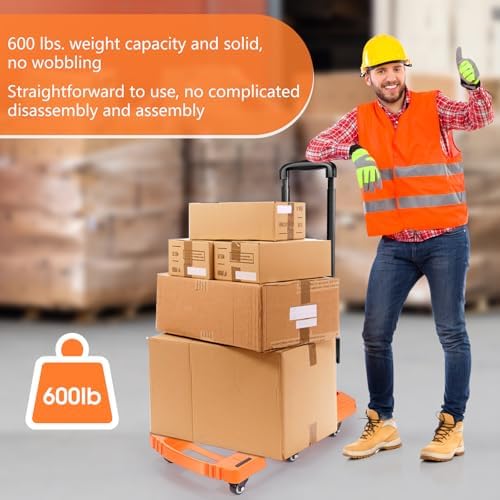 Voipvvii Folding Hand Truck500lbs, Portable Heavy Duty Dolly Cart, 6 Wheels Collapsible Luggage Cart with 2 Elastic Ropes - Compact Trolley Cart for Easy Moving - Ideal Hand Cart for Travel and More - Image 5