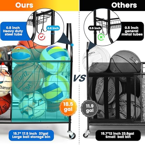 Kinghouse Sport Equipment Organizer for Garage, Steel Basketball Rack with Bat Holder and Hooks, Easy Assembly Storage for Balls, Kids' Toys, Workout Gear, Home Gym, Outdoor - Image 2