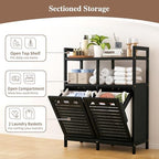VASMIA Tilt Out Laundry Hamper Cabinet, Bamboo Double Laundry Hamper with 2 Removable Laundry Baskets, 20 Gal Laundry Sorter Organizer with Shelf for Dirty Clothes, Bathroom, Laundry Room, Natural - Image 4