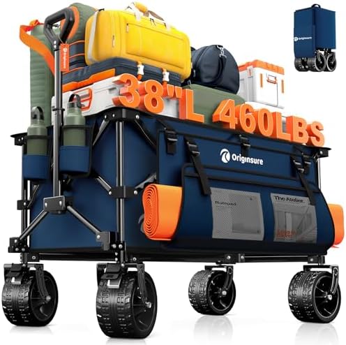 Originsure 220L Collapsible Beach Wagon Cart with Big Wheels, 460lbs, Blue by Unknown