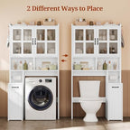 UPOSOJA Over The Toilet Storage Cabinet with Pulley Small Bathroom Storage Cabinet, Space Saver W/Adjustable Shelf & Glass Doors for Bathroom, Restroom, Laundry (Frosted Mirror-Type B) - Image 4