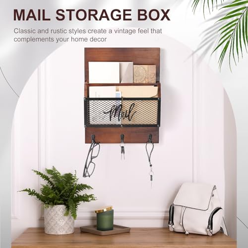 Yalikop Farmhouse Mail Organizer Wall Mounted Rustic Mail Holder Hanging Key Sorter with 3 Hooks Indoor Wooden Wall Mounted, Letter, Magazines, Newspapers, Keys (Classics,Dark Brown) - Image 5