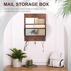 Yalikop Farmhouse Mail Organizer Wall Mounted Rustic Mail Holder Hanging Key Sorter with 3 Hooks Indoor Wooden Wall Mounted, Letter, Magazines, Newspapers, Keys (Classics,Dark Brown) - Image 5