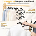 Velvet Hangers 50 Pack, S-Shaped and Stackable Felt Hanger(Black) - Image 2
