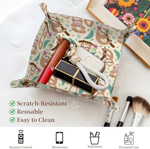 PU Leather Jewelry Valet Tray, Portable Catchall Tray for Keys, Wallet, Watch, Travel Organizer for Nightstand Desk Entryway Home Decor Gift for Women Men Cute Sloth - Image 2