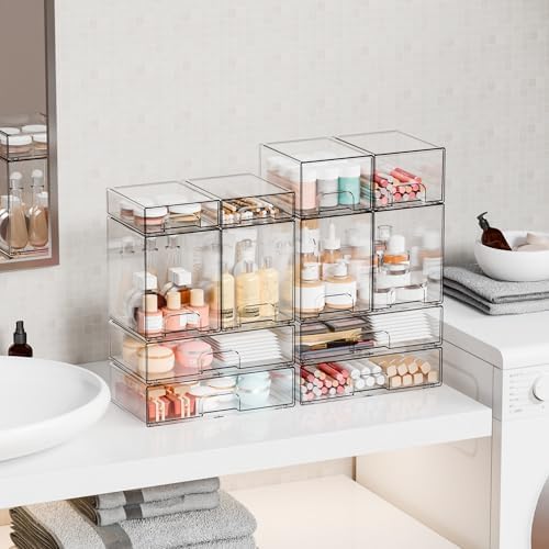 Yieach 12.1''W Clear Stackable Storage Drawers,2 Pack Acrylic Drawer Organizer for Hair Accessories,Makeup Organizers,Plastic Organizer Bins for Vanity,Bathroom,Cabinet,Desktop,Office Supply Organizer - Image 6