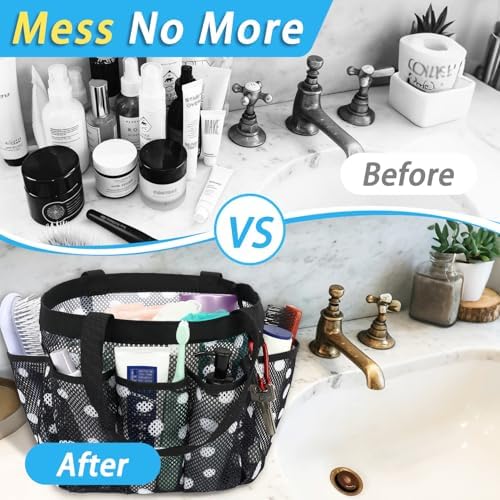 Fammart Mesh Shower Caddy Portable for College Dorm Room Essentials, Odorless Polyester Large Shower Tote Bag with Dual Handles, 8-Pocket Quick-Dry Toiletry Organizer for Travel, Beach, Camping, Gym - Image 6