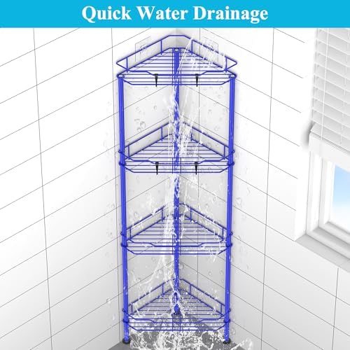 HuggieGems Metal Floor Standing Corner Shower Caddy, Dark Blue, 4 Tier - Image 5