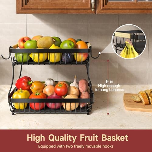 Sevenblue 3-Tier Fruit Basket with Banana Hangers, Detachable Metal Bowl - Image 3