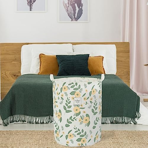 Large Foldable Laundry Basket Organizer Holder portable tall collapsible laundry hamper nusery Storage Basket Bin with Handles Closure (Waterproof Lining, Floral Green Orange) - Image 7