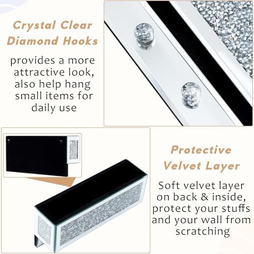 Crushed Diamond Key and Mail Holder for Wall, Crystal Mail Organizer Wall Mount, Mirror Mail and Key Holder Wall Mount for Entryway and Home Decor - Image 4