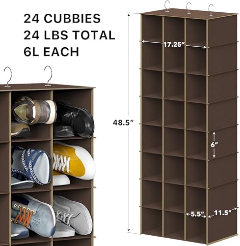 Simple Houseware 24 Section Shelves Hanging Shoes Organizer, Brown - Image 3