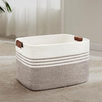 60L Woven Laundry Basket Hamper with Leather Handles,Dark Brown by SunNewt