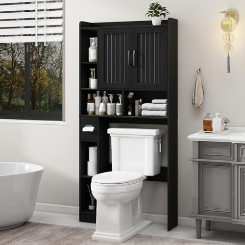 Vabches Farmhouse Over The Toilet Storage Cabinet with Barn Door, Black - Image 7