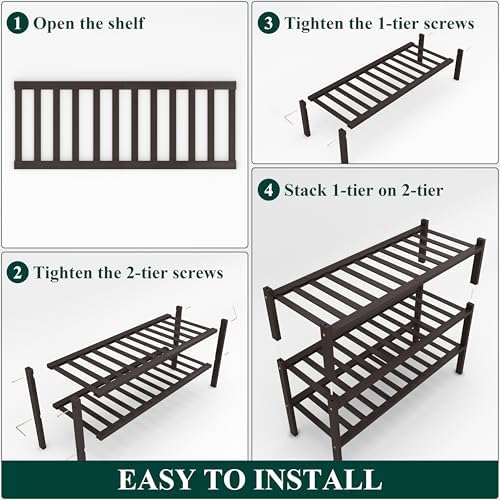Smiry Bamboo Shoe Rack, 14 Vertical Slats, 3 Tier - 26.8" Wide, Brown - Image 5
