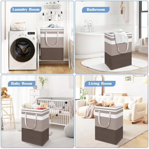 BlissTotes 3-Pack Laundry Basket, Collapsible Laundry Hamper, Khaki, 88L - Image 6