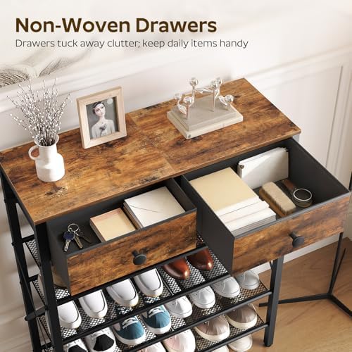 YATINEY 5 Tier Shoe Rack, Large Capacity Shoe Storage Organizer, Metal Shoe Shelf with Drawer and Wooden Top, for 20 Pairs of Shoes, for Entryway, Closet, Rustic Brown and Black SS25BRY1N1 - Image 5