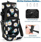Nuovoware Water Bottle Carrier Bag, 25oz/32oz Bottle Pouch Holder, Adjustable Shoulder Hand Strap 2 Pocket Sling Neoprene Sleeve Sports Accessories for Hiking Travelling Camping, BlackDaisy - Image 5