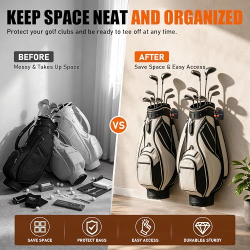 TOBWOLF Golf Bag Wall Mount, 66lbs Capacity Garage Storage Racks, 2/4 Pack - Image 6