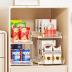Delamu 2-Tier Multi-Purpose Bathroom Under Sink Organizers and Storage, Stackable Kitchen Pantry Organization, Pull Out Medicine Cabinet Organizer with Movable Dividers, Beige, 2 Pack - Image 5