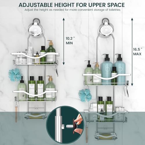 REINHARDT Adjustable Shower Caddy Hanging Over Shower Head, Silver - Image 2