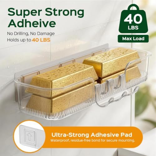 HAMITOR 5 Pack Adhesive Shower Caddy, Clear Transparent Shower Organizer - Image 4