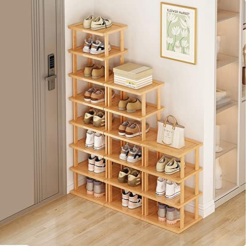 SAN HE Bamboo Shoe Rack 17 Tier- Vertical Shoe Rack for Small Spaces, Tall Narrow Shoe Rack Organizer for Closet Entryway Corner Garage and Bedroom,Skinny Shoe Shelf with Free Stackable DIY by SANHE
