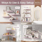 BAYKA Wall Shelves for Bedroom Decor, Wood, Pink, Set of 4, 16in - Image 3