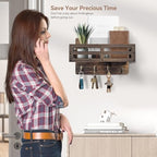Key Holder Wall Mount Farmhouse Key Hooks for Wall with Mail Organizer Decorative Key Rack with 4 Sturdy Hooks for Dog Leash, Sunglasses, Rustic, Paulownia Key Hanger for Entryway, Brown - Image 3