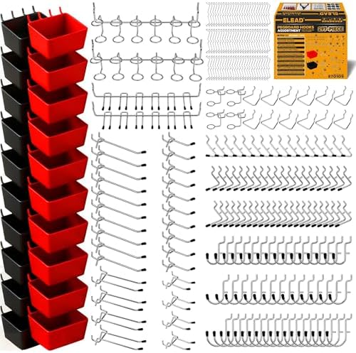 ELEAD 297 Piece Pegboard Hooks Kit, Peg Board Organizer Accessories with Bins for Organizing Various Tools, Fit 1/8 or 1/4 inch Pegboard for Hanging Storage, Garage, Workshop & Craft Room by ELEAD
