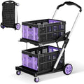 8-in-1 200LBS Collapsible Shopping Cart, Multi Functional Utility Cart with 2 Storage Baskets,Adjustable Handle Grocery Cart on Wheels for Shopping, Warehouse, Home, Supermarket - Purple by Dkenicor