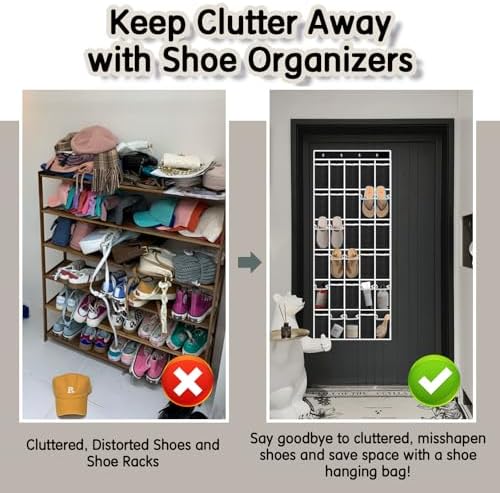 Kotkn Over the Door Shoe Organizer with 30 Breathable Mesh Pockets - Large Capacity Closet Storage for Men & Women, Hanging Shoe Rack Organizer (Solid black) - Image 7