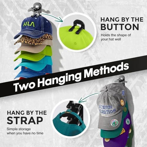 Hat Hook for Wall, 2 Pack Hat Organizer Hold up to 20 Hats,Hat Holder with Strong Adhesive and 8 Pack Screws, Cap Holder Hat Hangers for Wall Closet Door and Bedroom(B-Black) - Image 4