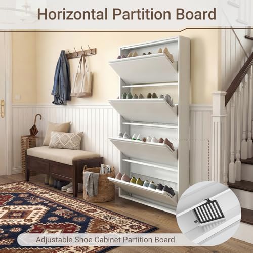 4 Flip Drawer Shoe Cabinet, Slim Metal Storage for Entryway - Image 5