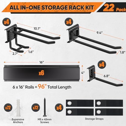Nacial Heavy Duty Garden Tool Organizer Metal Wall Mount, 96 inches - Image 5