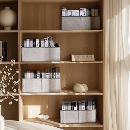 DIMJ Closet Storage Bins, 5 Pack Storage Baskets for Shelves, Foldable Closet Organizer with Handle, Linen Closet Organizers and Storage for Clothes, Toys, Towel, Books (Grey) - Image 4
