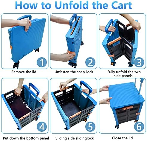 FELICON SELORSS Foldable Utility Cart Portable Rolling Crate-Light Blue - Image 4