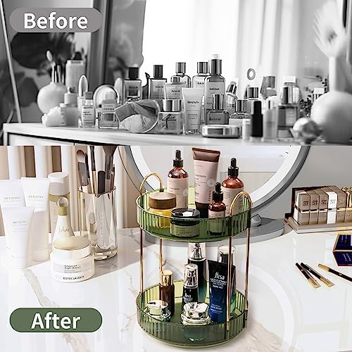 Asayuee 360 Rotating Makeup Organizer for Vanity,2 Tier Large Capacity Skincare Organizers,Bathroom Counter Organizer, Spinning Perfume Organizer & Vanity Organizer (Green-2 Tier) - Image 4