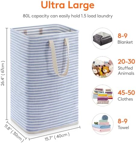 Lifewit 80L Large Laundry Baskets, 1 Pack, Reinforced Handles, Blue - Image 3