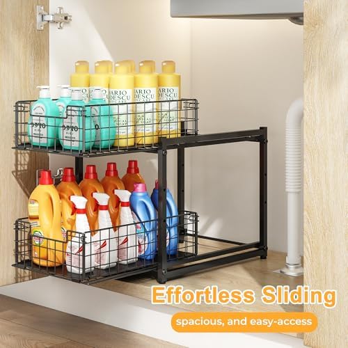 Under Sink Organizer, 2-Tier Pull Out Cabinet Organizer, Kitchen Bathroom Organizer and Storage, Spice Rack for Kitchen, Multi-use Sliding Drawers Shelves, Pack of 2 - Image 4